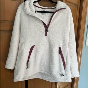 The North Face Cream Sherpa Hoodie with Maroon Accents